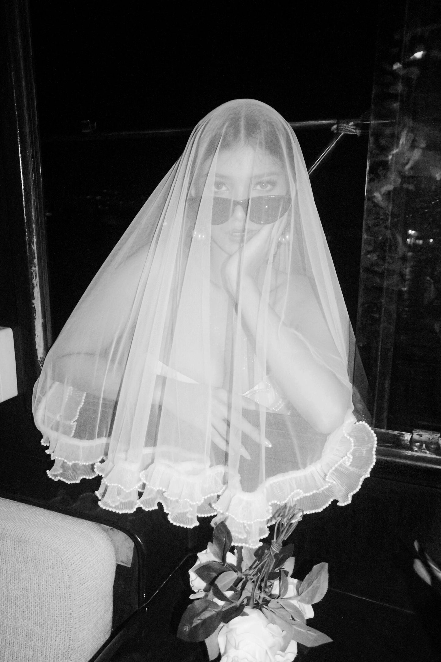 PEARLS ‘n RUFFLES Micro-pearl Edge Ruffle Veil