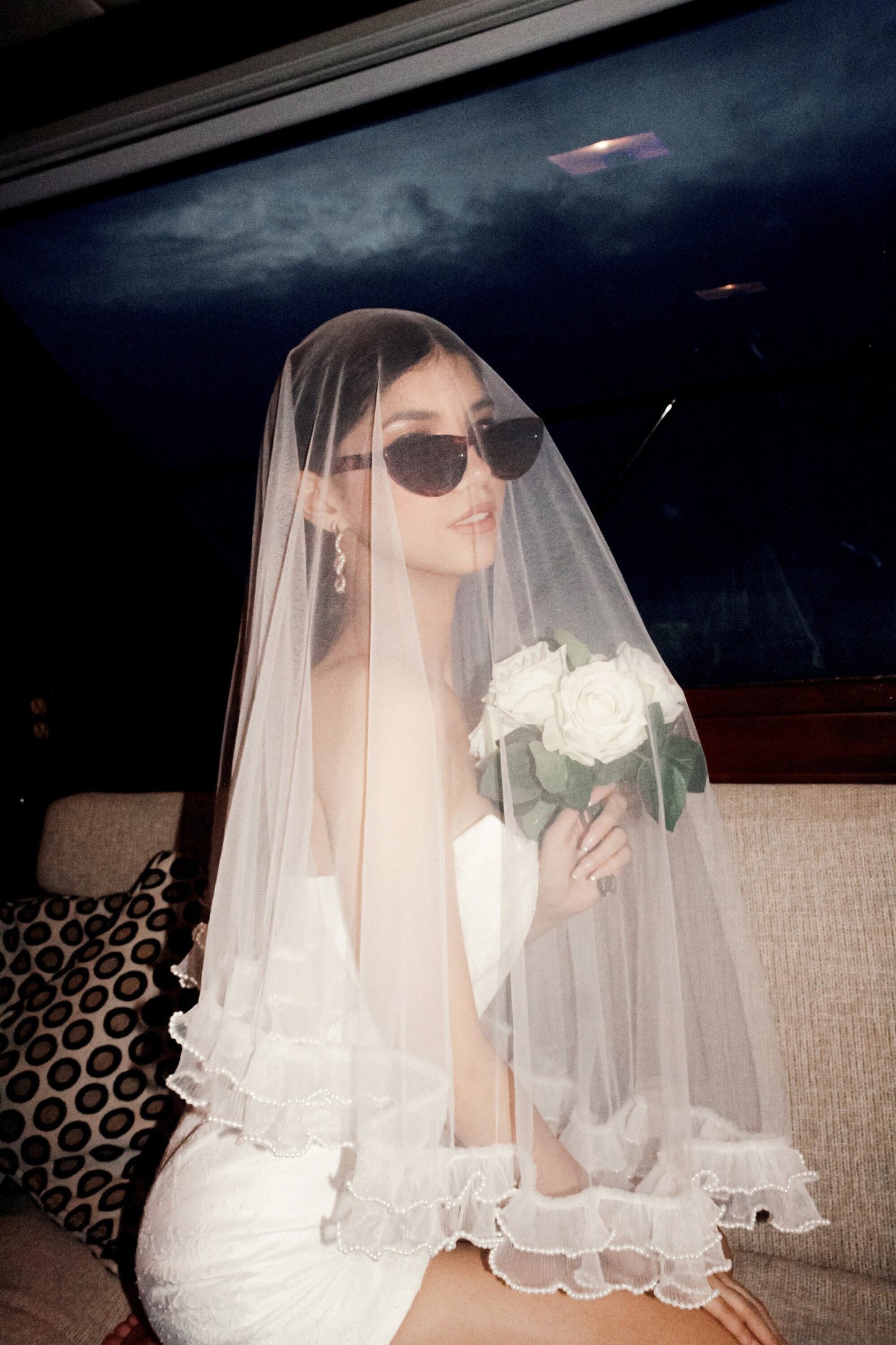 PEARLS ‘n RUFFLES Micro-pearl Edge Ruffle Veil