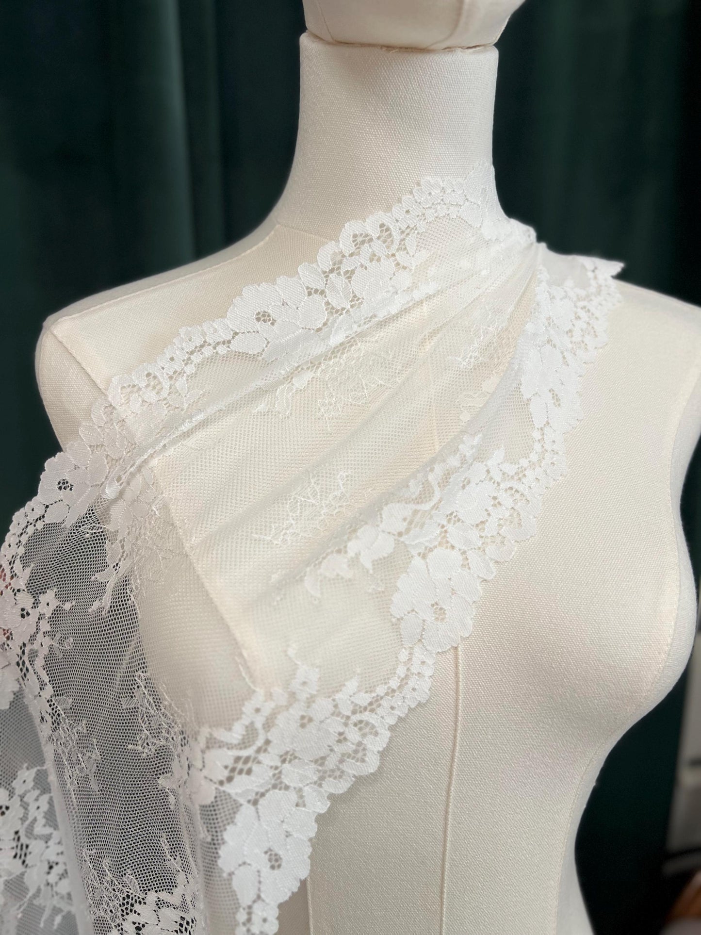 LACE EMBRACE | Lace Edge Bridal Scarf, Knee Length Wedding Shawl