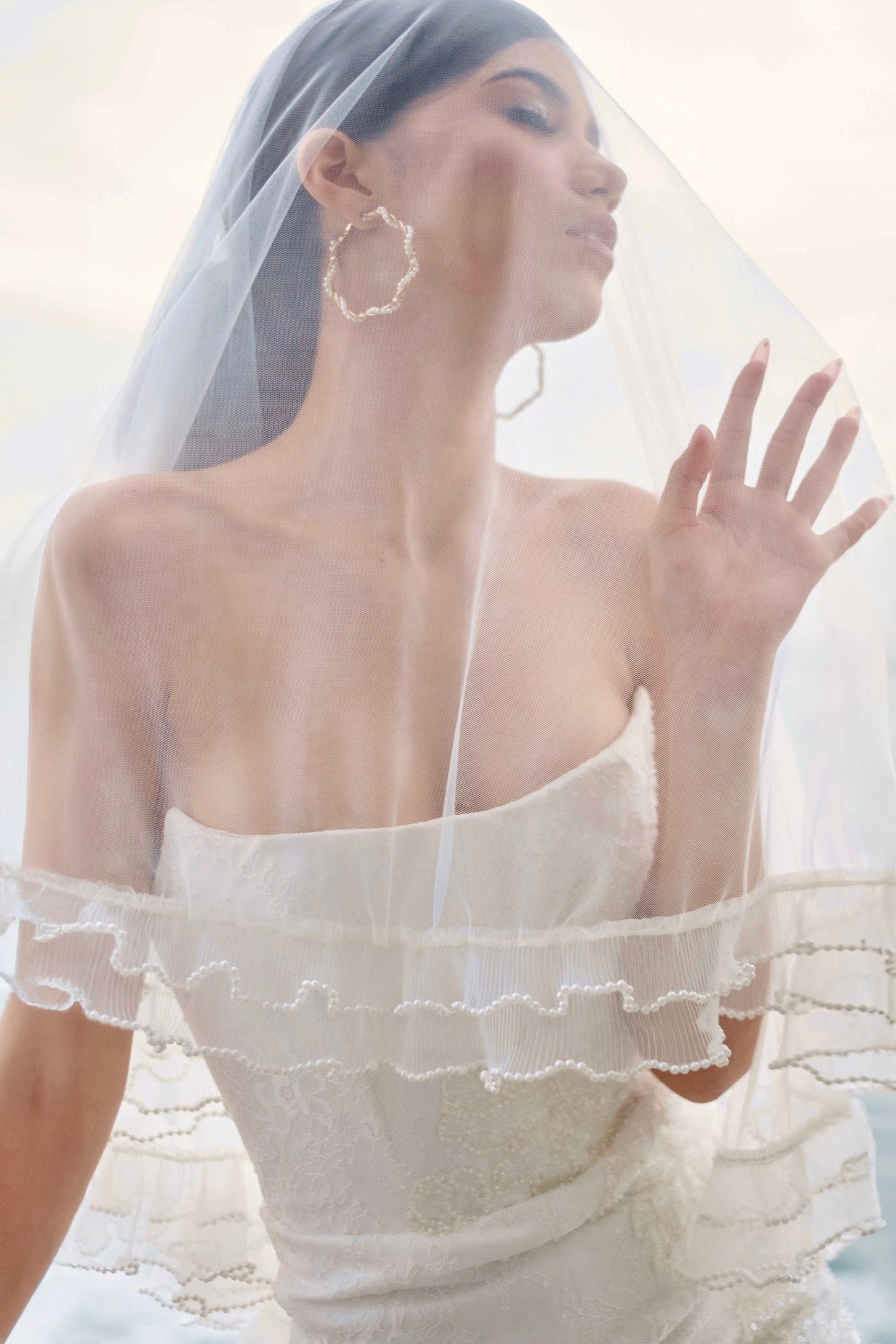PEARLS ‘n RUFFLES Micro-pearl Edge Ruffle Veil