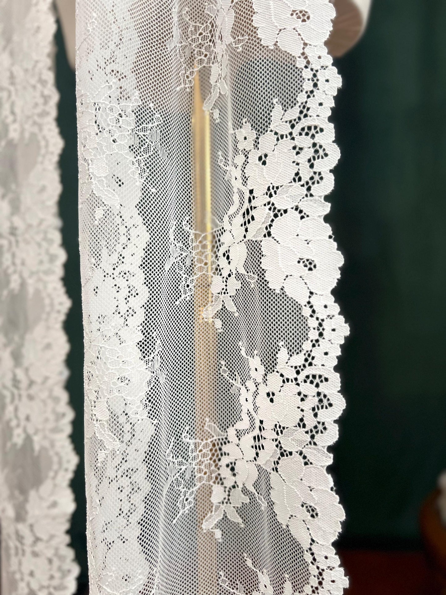 LACE EMBRACE | Lace Edge Bridal Scarf, Knee Length Wedding Shawl