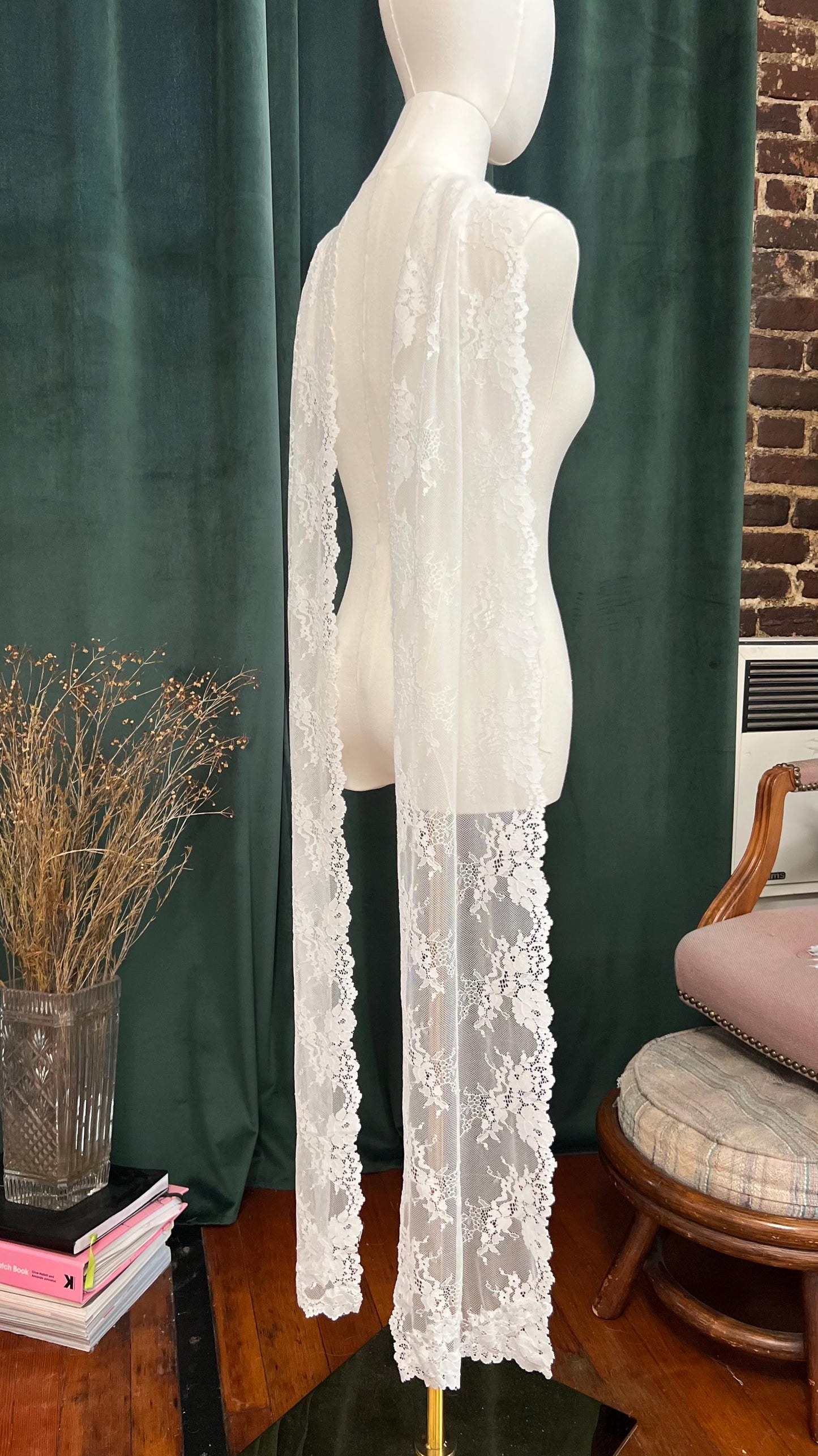 LACE EMBRACE | Lace Edge Bridal Scarf, Knee Length Wedding Shawl